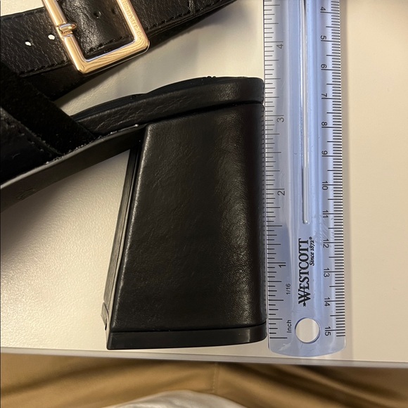 Kelsi Dagger Black Leather Mules with Gold Buckle - Picture 4 of 4